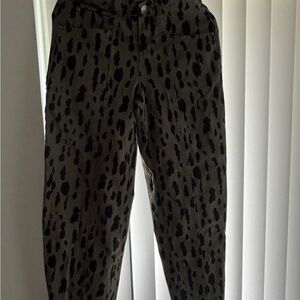 Wide Leg Animal Print Pants - Olive & Black